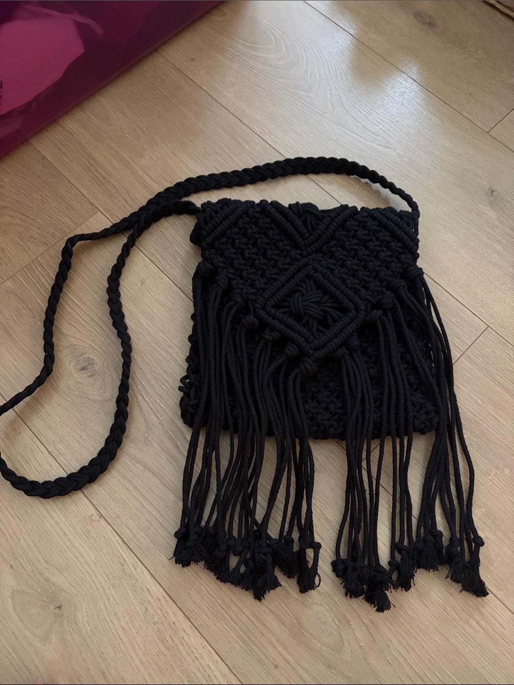 Street Level Black Macramé Fringe Crossbody